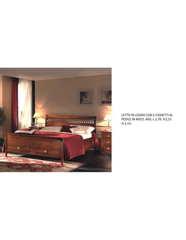 LETTO CON 2 CASSETTI IN NOCE