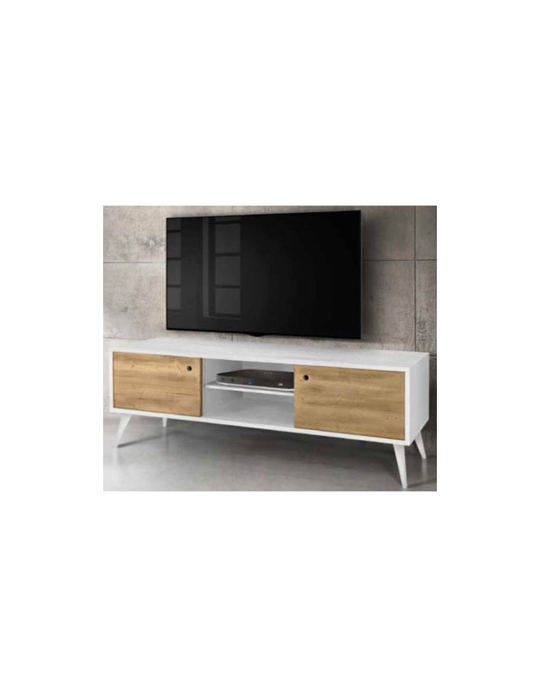 PORTA TV ABETE SPAZZOLATO E STRUTTURA BIANCA
