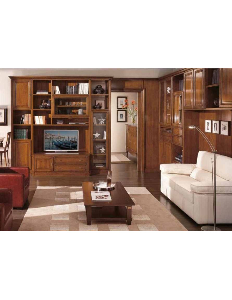 COMPOPOSIZIONE BOISERY A MISURA CON  LIBRERIE IN LEGNO PATINATA E VERNICIATA