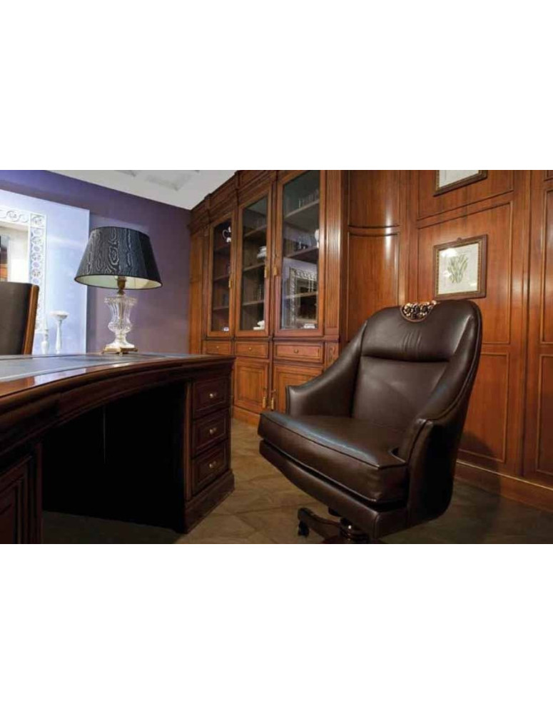 BOISERY CON  LIBRERIA IN LEGNO PATINATA E VERNICIATA  CON CAPITELLI INTAGLIATI