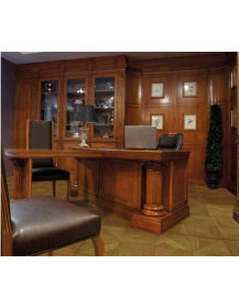 BOISERY CON  LIBRERIA IN LEGNO PATINATA E VERNICIATA  CON CAPITELLI INTAGLIATI