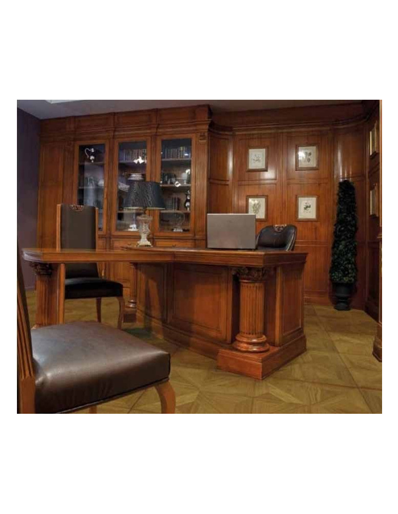 BOISERY CON  LIBRERIA IN LEGNO PATINATA E VERNICIATA  CON CAPITELLI INTAGLIATI