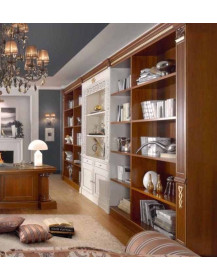 BOISERY A LIBRERIA IN LEGNO PATINATA E VERNICIATA  CON DECORI DORATI CON LIBRERIA CENTRALE LACCATA.LATO DX