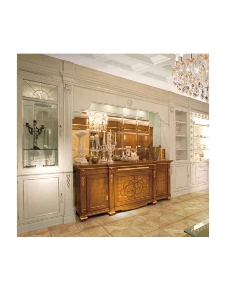 BOISERY IN LEGNO LACCATA CON DECORI IN ARGENTO