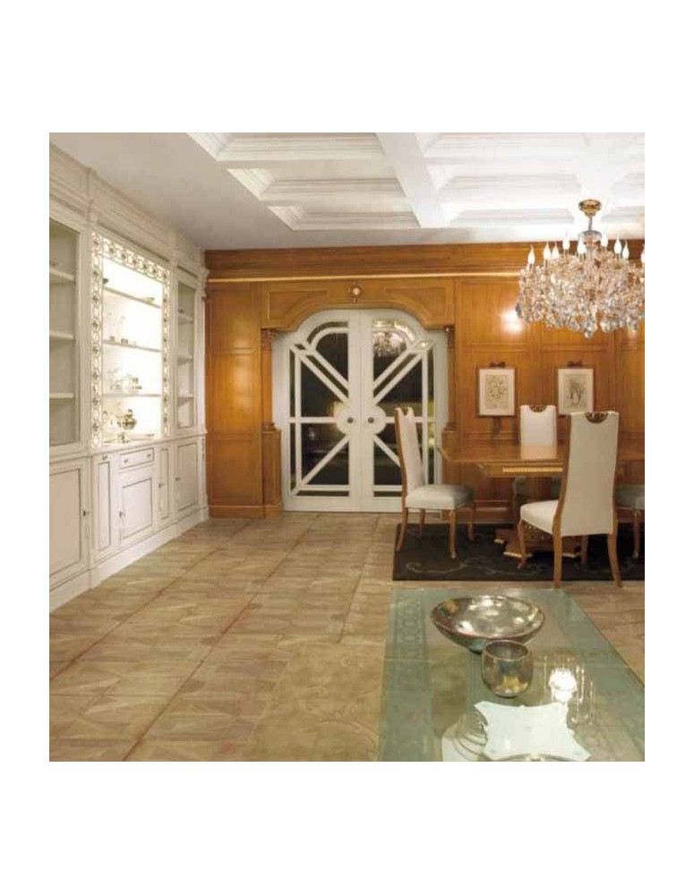 BOISERY IN LEGNO CON DECORI DORATI  CON LIBRERIA LACCATA