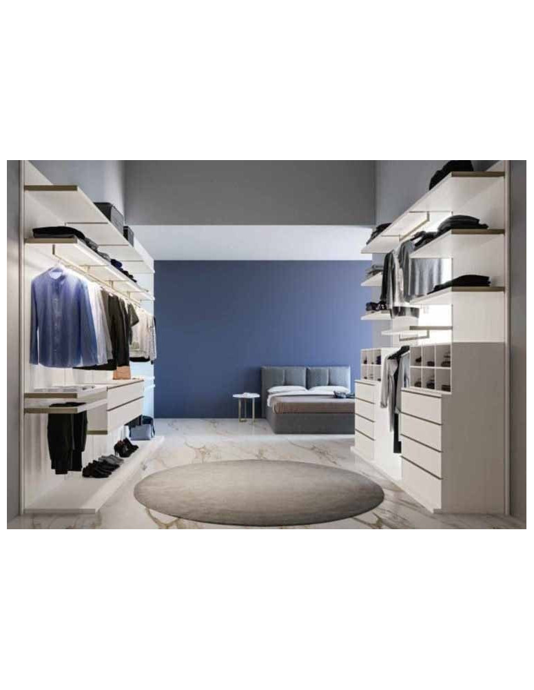 CABINA ARMADIO BOISERY BIANCO FRASSINATO + CHAMPAGNE +LETTO