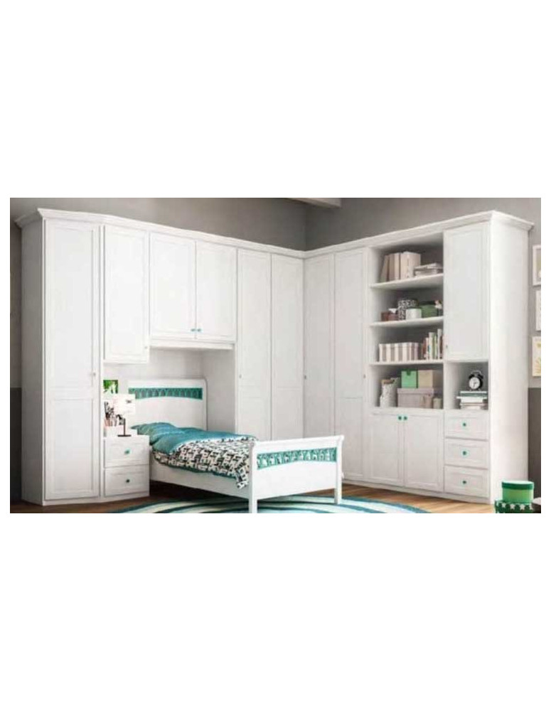 CAMERETTA CON ALCOVA PER LETTO SINGOLO E ARMADIO ANGOLARE