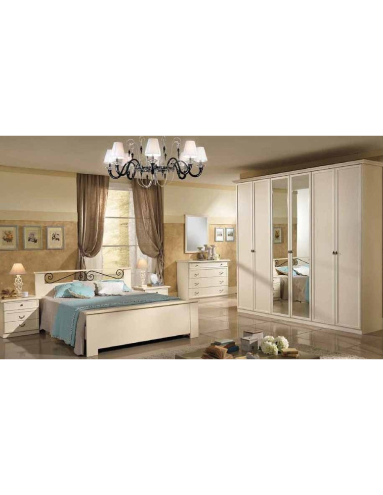 CAMERA COMPLETA LACCATA BEIGE CON ARMDIO DUE SPECCHI CENTRALI