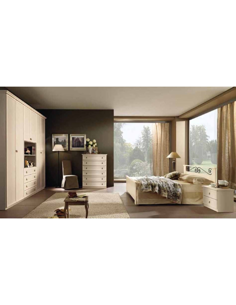 CAMERA COMPLETA LACCATA AVORIO CON ARMADIO PARTE CENTRALE VANO PER TV