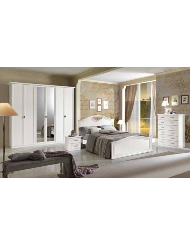 CAMERA COMPLETA LACCATA BIANCA CON ARMADIO CON DUE SPECCHI CENTRALI