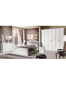 CAMERA COMPLETA LACCATA BIANCA CON TESTILE LETTO IMBOTTITO