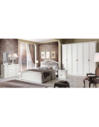 CAMERA COMPLETA LACCATA BIANCA CON TESTILE LETTO IMBOTTITO