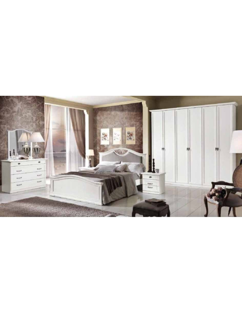 CAMERA COMPLETA LACCATA BIANCA CON TESTILE LETTO IMBOTTITO