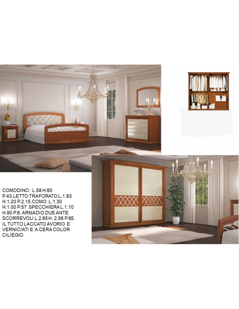 CAMERA CON LETTO TRAFORATO LACCATA E VERNICIATA CILIEGIO A CERA