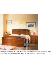 CAMERA MASSICCIA LETTO E COMODINI TULIPIE MASSICCI CON FREGI INTAGLI