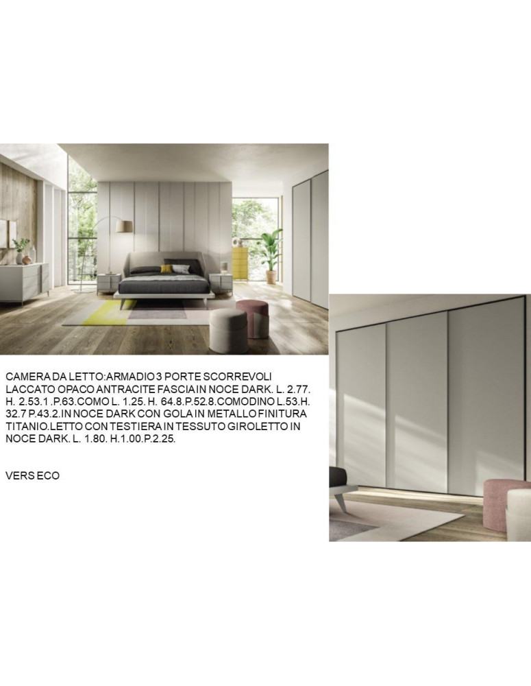 CAMERA DA LETTO:ARMADIO 3 PORTE SCORREVOLI LACCATO OPACO ANTRACITE