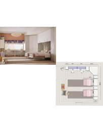 CAMERA CON PONTE ANGOLARE DOPPIA SCRIVANIA LETTI E LIBRERIA