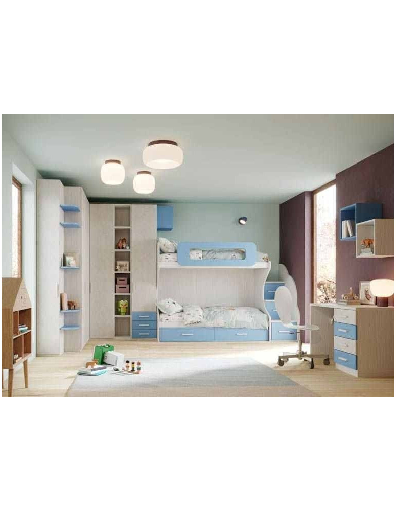 ARMADIO A BATTENTE LETTO A CASTELLO CON GRADINI E SCRIVANIA