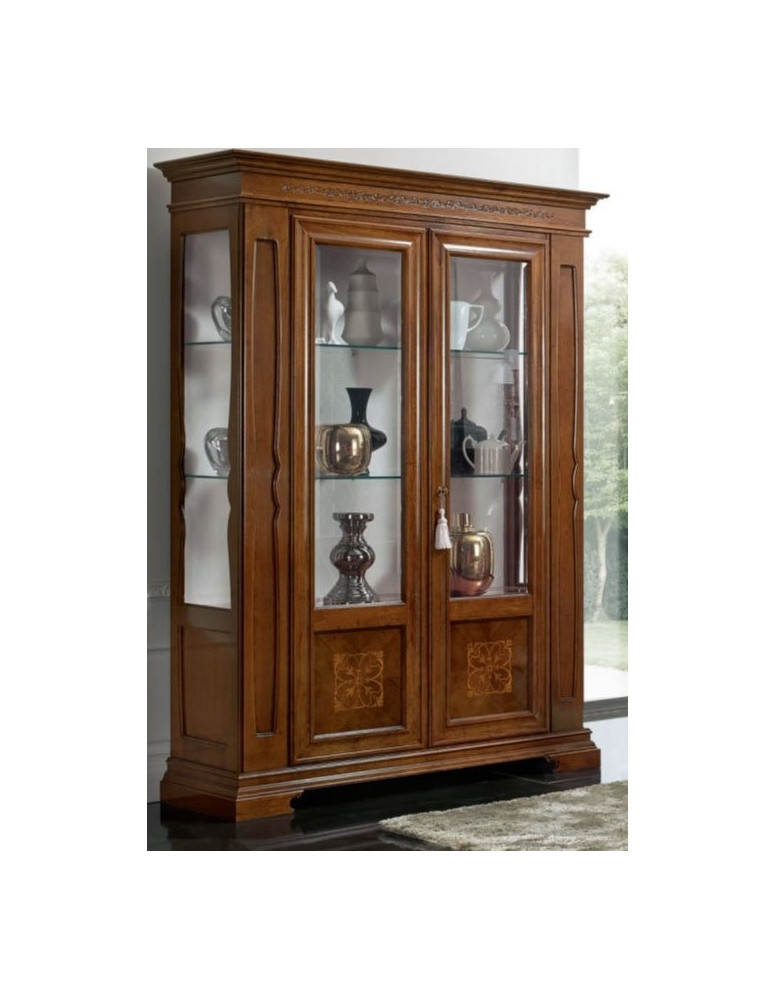 ARGENTIERA  2 ANTE E LATERALI  A  VETRO CON PANNELLI INTARSIATI