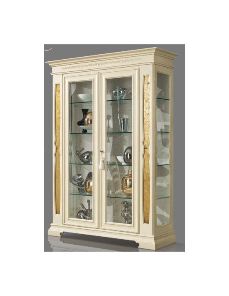 ARGENTIERA  2 ANTE E LATERALI  A  VETRO CON FASCE VERTICALI DORATE