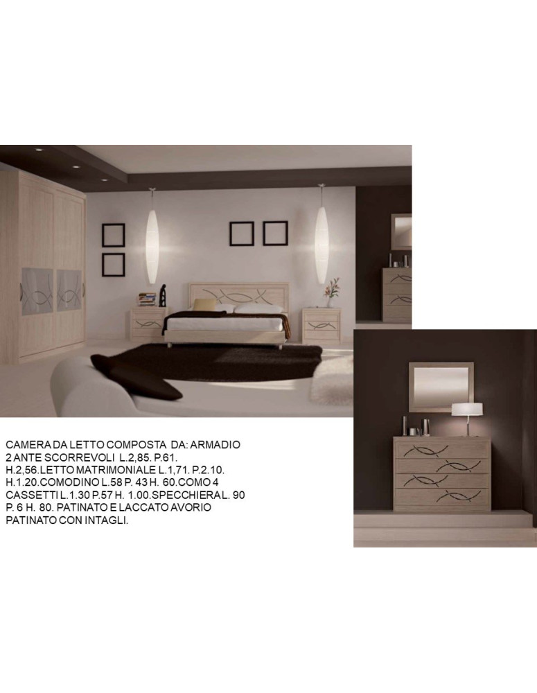CAMERA DA LETTO COMPLETA LACCATA AVORIO CON INTAGLI