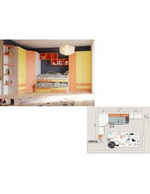 CAMERETTA CON ARMADIO BATTENTE CON CABINA E TERMINALE CON LETTI SOVRAPPOSTI