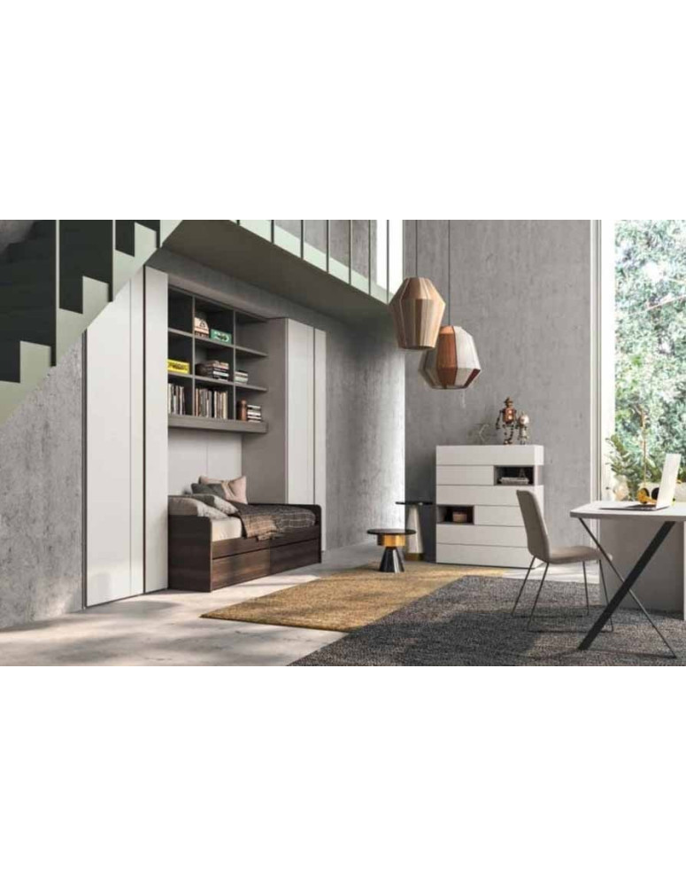 ARMADIO BATTENTE CAVA E PONTE CON LIBRERIA