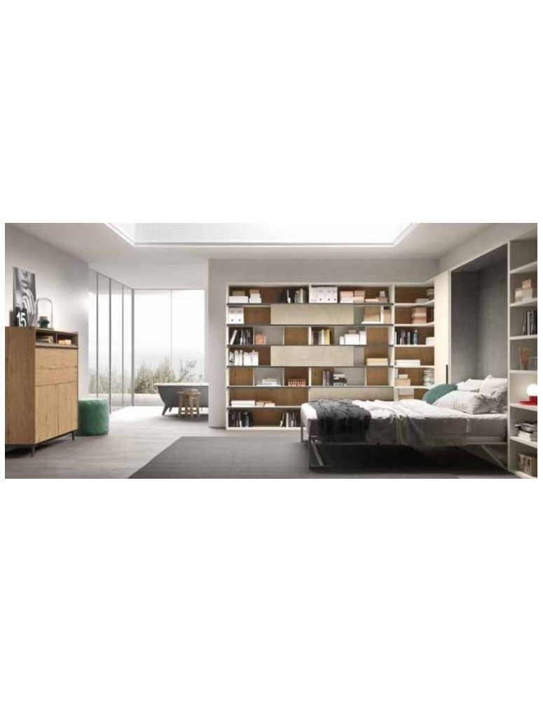 LIBRERIA CON ANTE SCORREVOLI E ARMADIO CON ANTE E LETTO TRASFORMABILE SPRING
