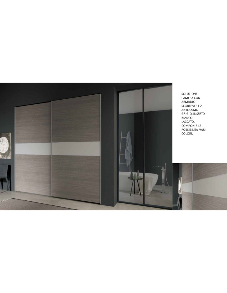 CAMERA CON ARMADIO 2 ANTE SCORREVOLI OLMO SCURO CON INSERTO AVORO