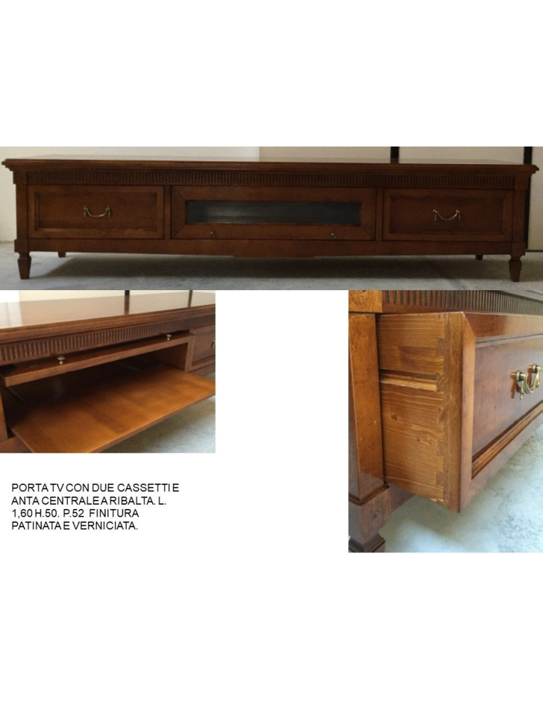 PORTA TV CON DUE CASSETTI E ANTA CENTRALE A RIBALTA