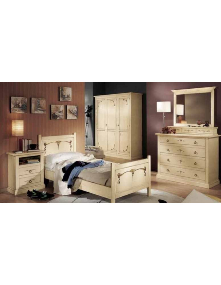 CAMERETTA SINGOLA LACCATA AVORIO CON DECORI