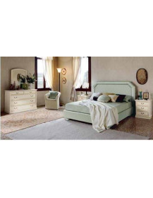 CAMERETTA CON TESTILE IMBOTTITO PIU COMO LACCATO CON SPECCHIO