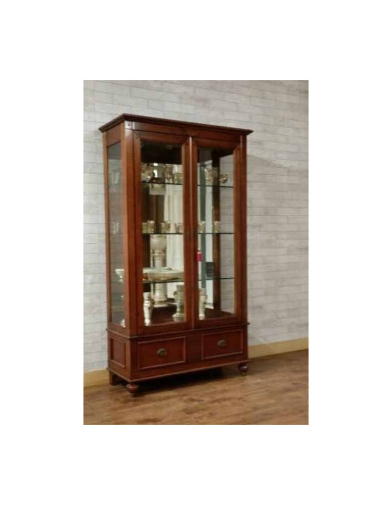 VETRINA A DUE PORTE CON SCHIENA A SPECCHIO TRE RIPIANI IN LEGNO E LUCE INTERNA