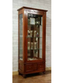 VETRINA A UNA  PORTA CON SCHIENA  A SPECCHIO TRE RIPIANI IN LEGNO E LUCE INTERNA