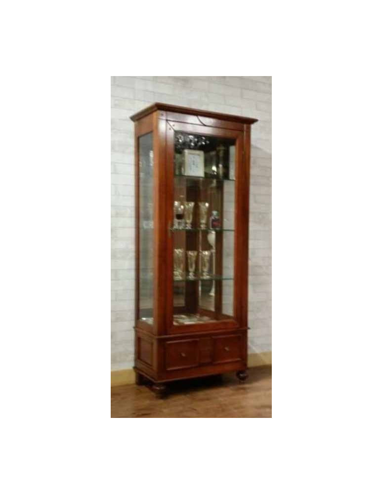 VETRINA A UNA  PORTA CON SCHIENA  A SPECCHIO TRE RIPIANI IN LEGNO E LUCE INTERNA