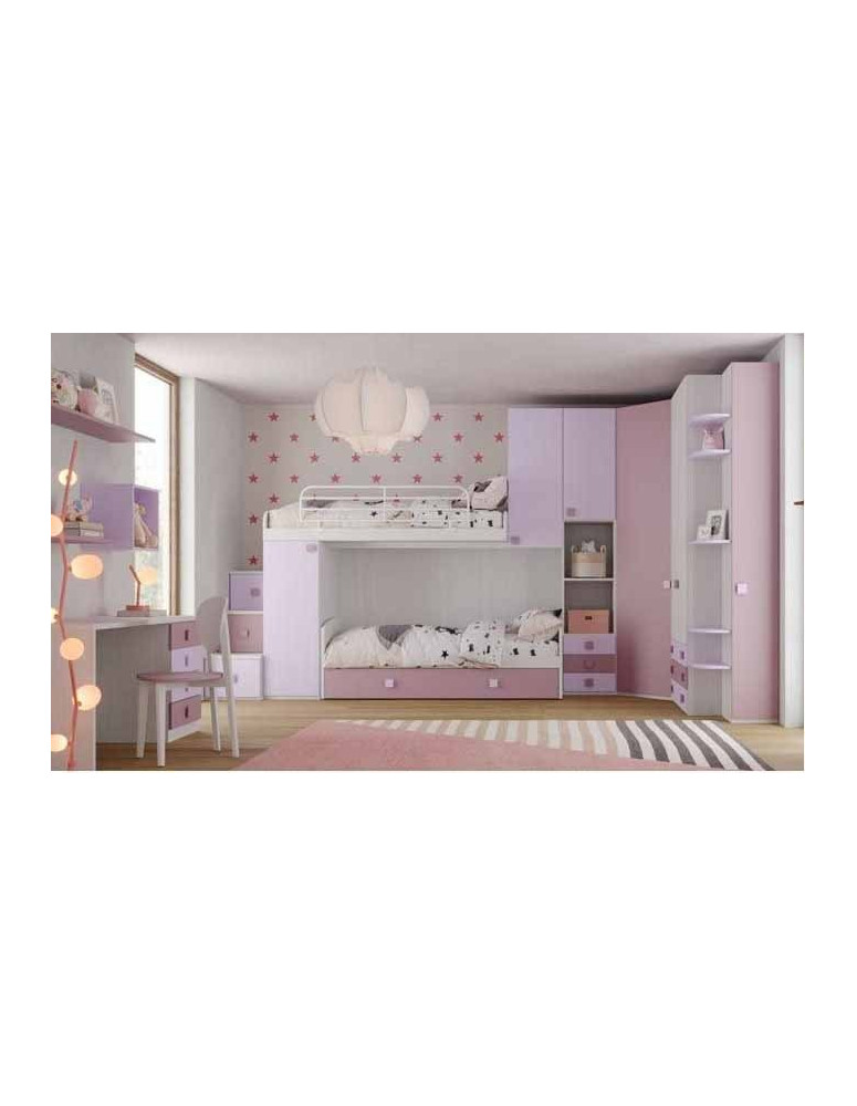 CAMERETTA CON ARMADIO BATTENTE AD ANGOLO CON SOPPALCO E SCRIVANIA