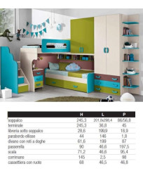 CAMERETTA  ANGOLARE CON  LETTO A SOPPALCO CON SCALETTA E DIVANO CON LETTO