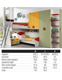 CAMERETTA  ANGOLARE CON  LETTO A SOPPALCO E LETTINO SOTTO PIU ARMADIO