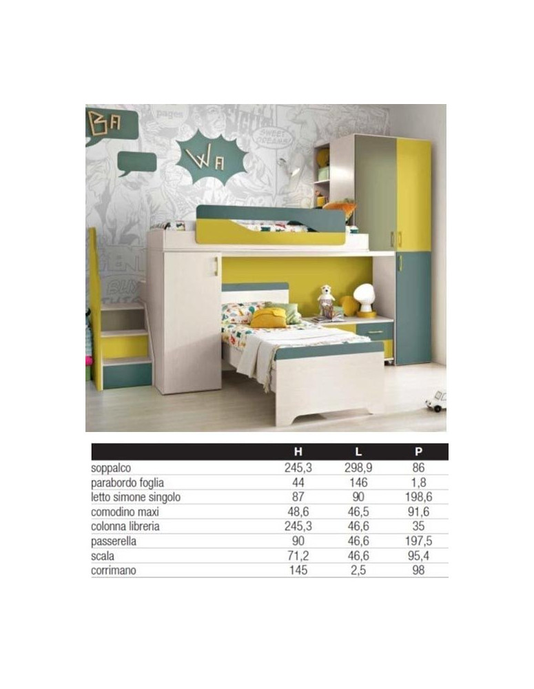 CAMERETTA  ANGOLARE CON  LETTO A SOPPALCO CON SCALETTA