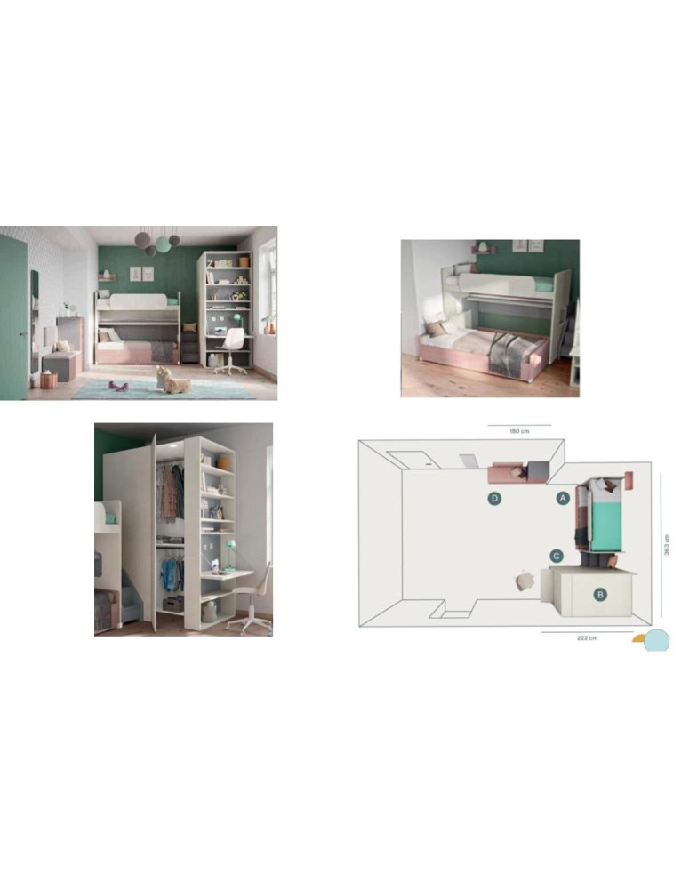 CAMERETTA A PARETE  CON SCALETTA  PER ACCESSO AL  SECONDO LETTO ARMADIO CON CABINA