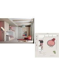 CAMERETTA CON ARMADIO BATTENTE CON TERMINALE,LIBRERIA E SCRIVANIA