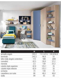 CAMERETTA  ANGOLO CON LETTO DA 90 CABINA ARMADIO E LIBRERIA PIU SCRIVANIA E MENSOLE