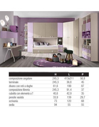 CAMERETTA ANGOLARE CON CABINA ARMADIO E SCRIVANIA SEDIA PARETE LATERALE