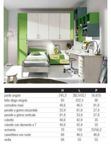 CAMERETTA ANGOLARE CON LIBRERIA APPESA A CUBOTTI AD ANGOLO