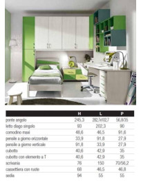 CAMERETTA ANGOLARE CON LIBRERIA APPESA A CUBOTTI AD ANGOLO