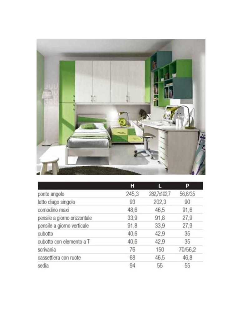 CAMERETTA ANGOLARE CON LIBRERIA APPESA A CUBOTTI AD ANGOLO