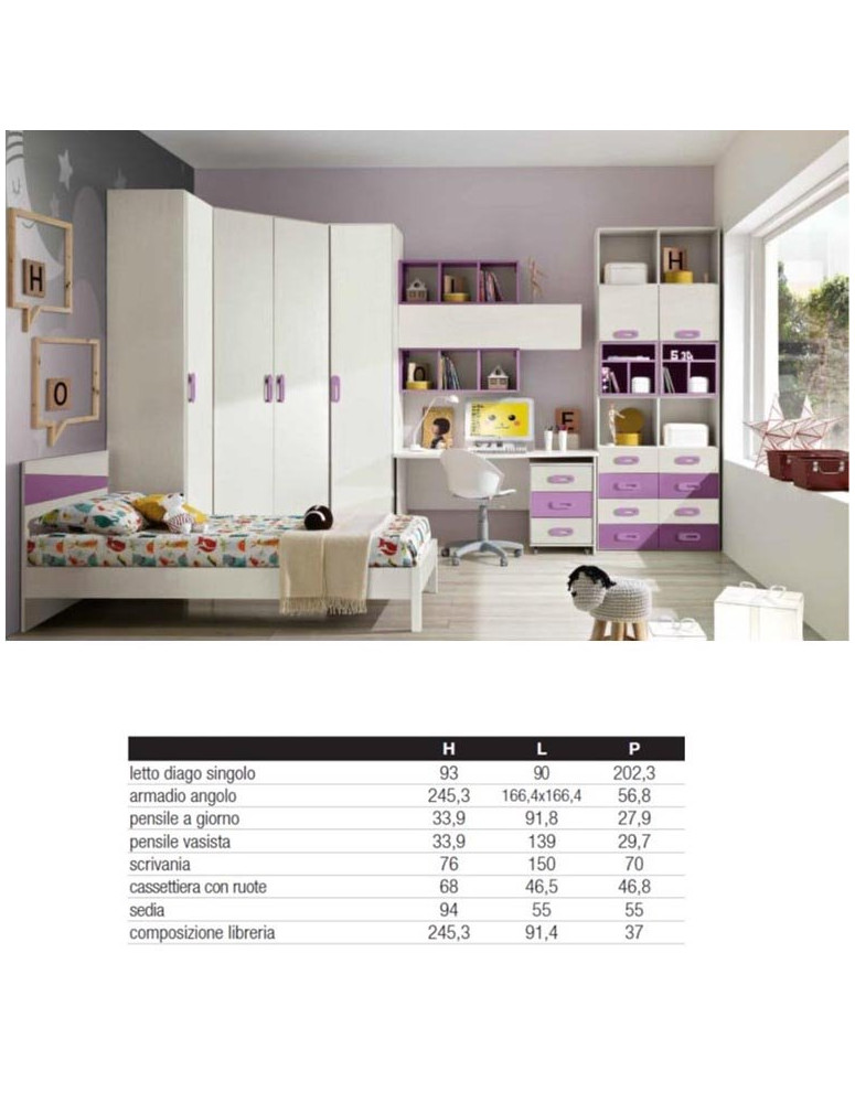CAMERETTA  ANGOLO CON UN LETTINO ARMADIO ANGOLARE SCRIVANIA E LIBRERIA