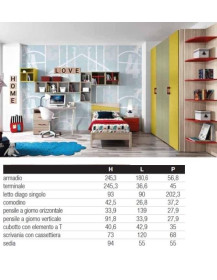 CAMERETTA CON LETTO SINGOLO SCRIVANIA E ARMADIO BATTENTE