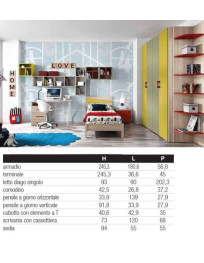 CAMERETTA CON LETTO SINGOLO SCRIVANIA E ARMADIO BATTENTE