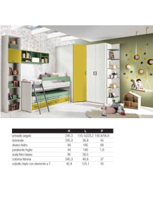 CAMERETTA CON DOPPIO LETTO CON CASSETTI E ARMADIO ANGOLARE